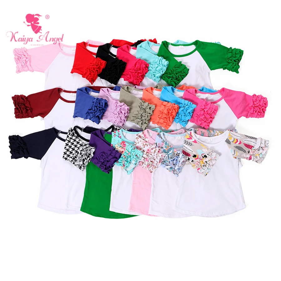 

Icking Raglans T Shirt Girls Tops Half Sleeve Ruffle Girls Shirts Floral Kids Clothing Icing Ruffle Raglan Shirts