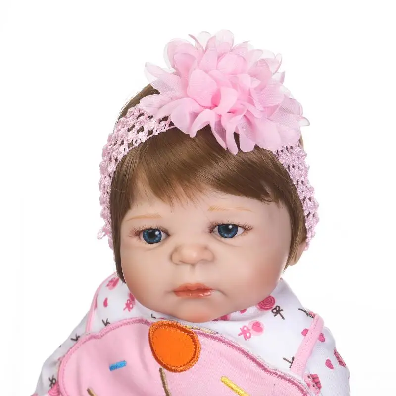 55cm brown hair full Silicone Reborn Baby Dolls 22&quot Toys For Kids Newborn Girl Babies alive Doll Child Birthday Gift blue eyes | Игрушки