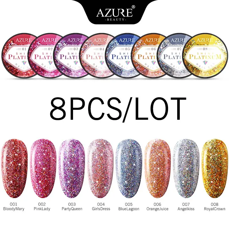 Azure beauty 8 шт./лот Блеск УФ гель для ногтей Дизайн Платиновый набор Полупостоянный