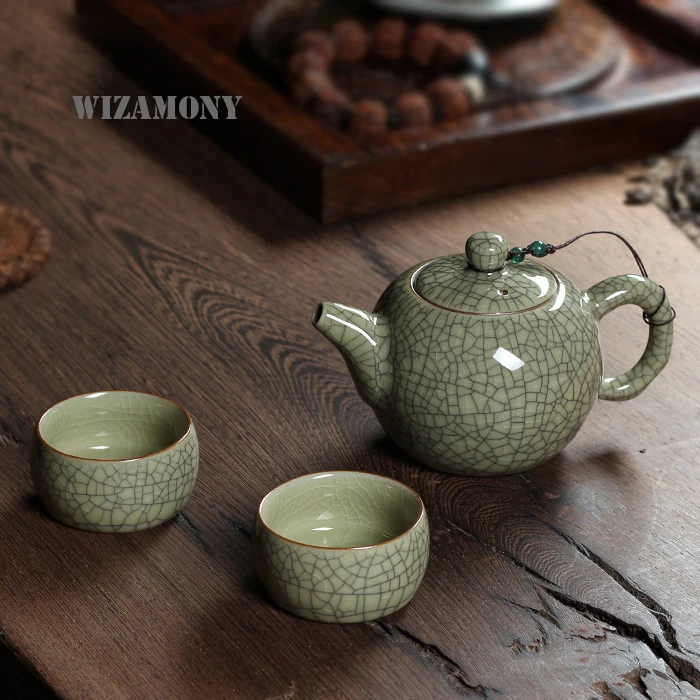 WIZAMONY чай 3 Piece Set Top Grade Chinese Longquan Celadon Di Kiln Handcrafted Porcelain Kungfu Tea High Quality | Дом и сад