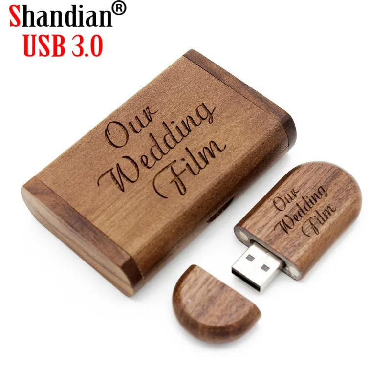 SHANDIAN High speed usb 3,0 Логотип Деревянный+ коробка персональный логотип 3d-ручка drive 8 GB 16 ГБ, 32 ГБ, 64 ГБ флэш-накопитель usb флешки и диск