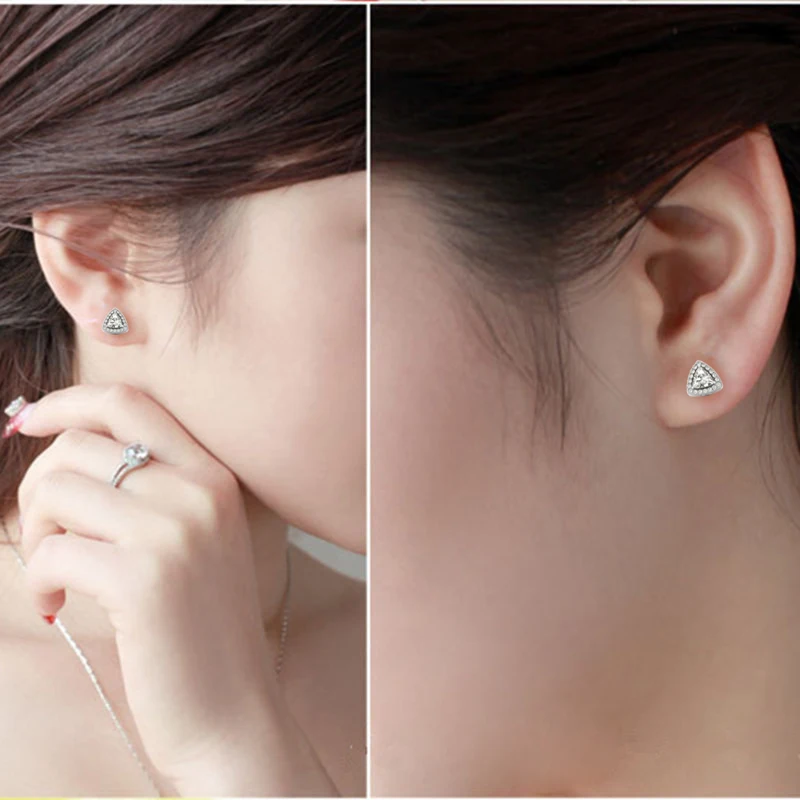 

ANZIW 925 Sterling Silver Pendientes mujer Women Stud Earrings Trillion Cut Halo Engagement Girl Silver Stud Earrings Jewelry