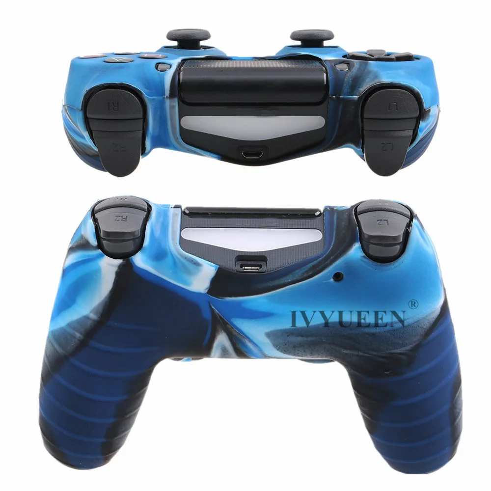 Мягкий силиконовый резиновый чехол IVYUEEN для sony playstation Dualshock 4 PS4 DS4 Pro, тонкий контроллер, кожный чехол+ 2 ручки для большого пальца