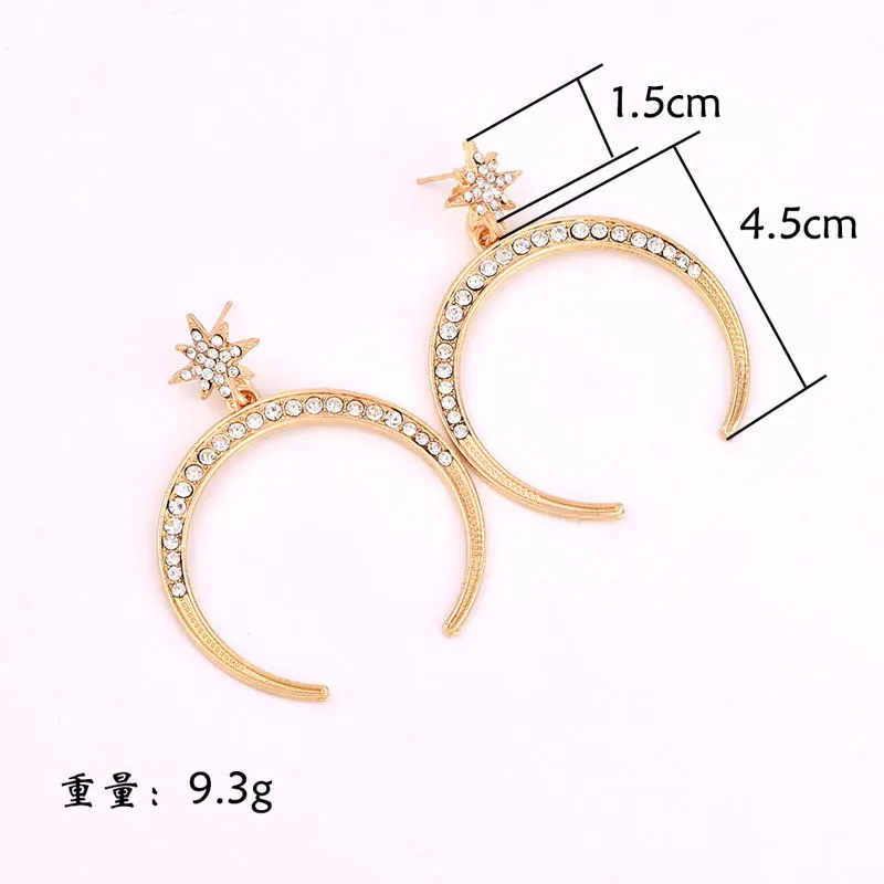 2019 European and American new fashion personality big inlaid with crystal stars moon earrings female models | Украшения и