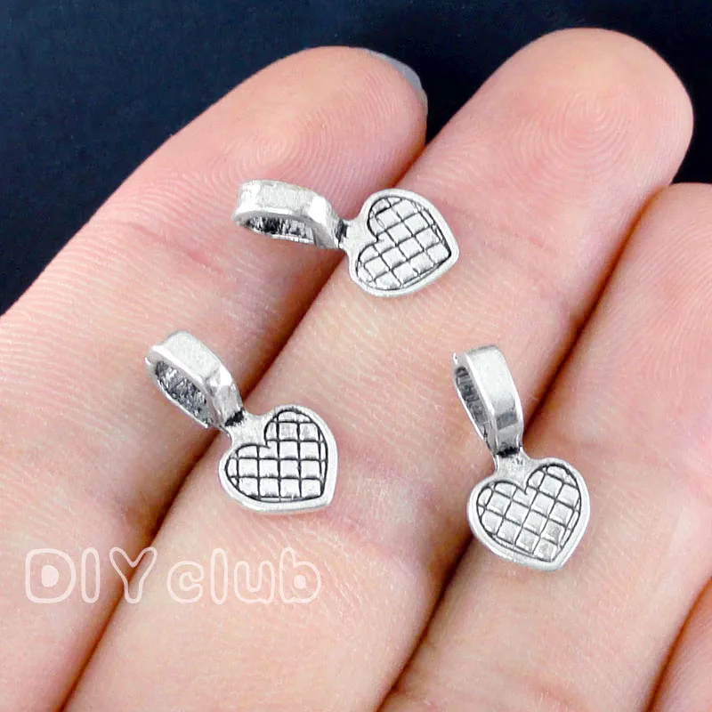 

150pcs-Antique Silver / Bronze Heart Glue On Bails Charms Pendants 16x8mm