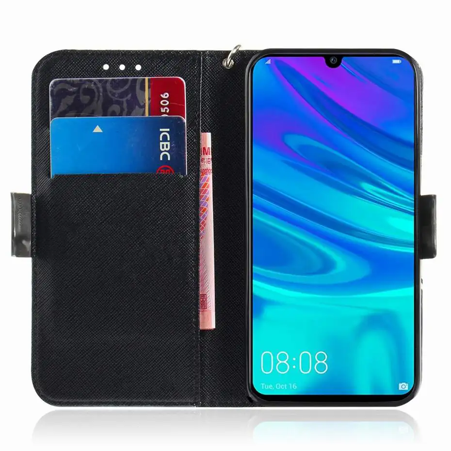 Роскошный флип чехол для Huawei P Smart 2019 кожаный кошелек Honor 10 Lite с отделением