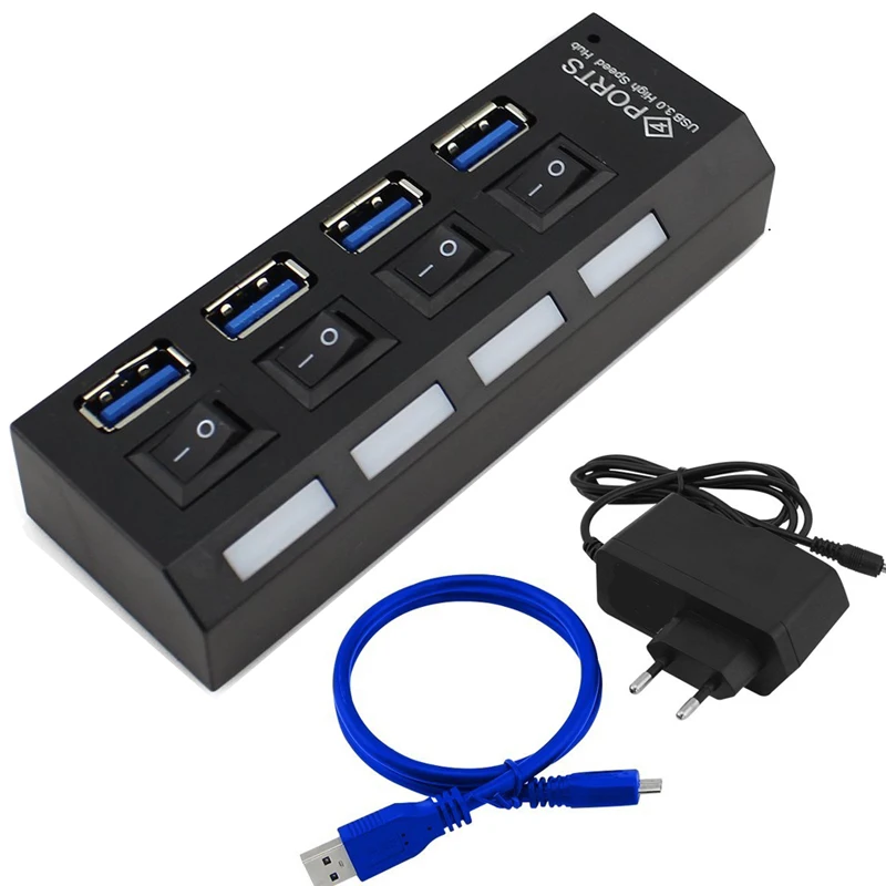 Разветвитель USB 3 0 4 порта с адаптером питания|USB-хабы| |
