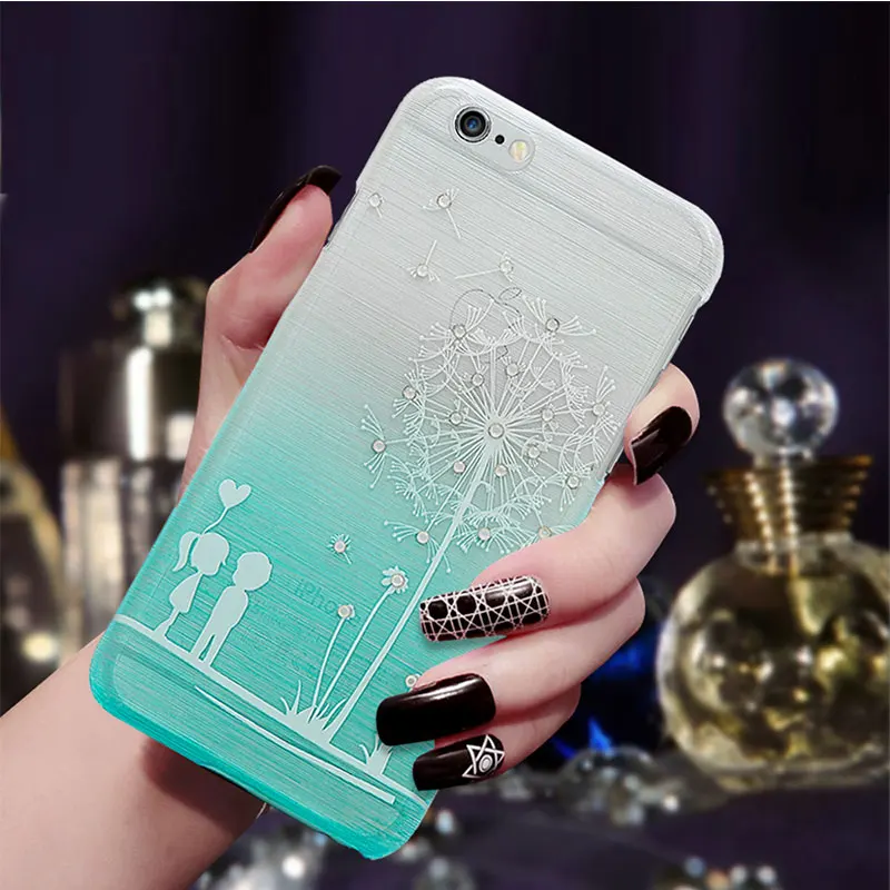 YOKIRIN [Luxury] Handmade Bling Crystal Diamonds Dandelion Design Brushed Metal Hard Plastic Cover Case for iPhone 6 / Plus |