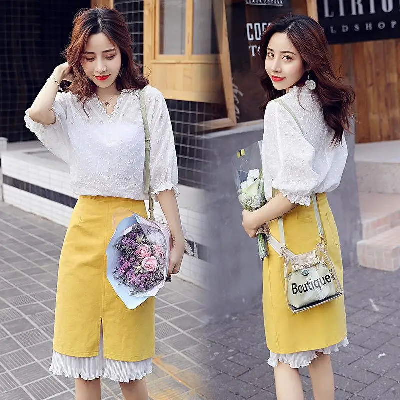 Женский летний костюм из двух частей 2019 новая модная юбка женские карманы на