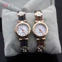 shsby new fashion hot selling womens long leather female watch rose gold watch with flower women dress watches