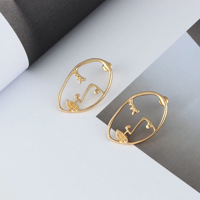 PrePiece 2019 Personalized Gold Cool Face Stud Earrings For Women Vintage Metal Jewelry Chic Body Statement Big PE1409 | Украшения и