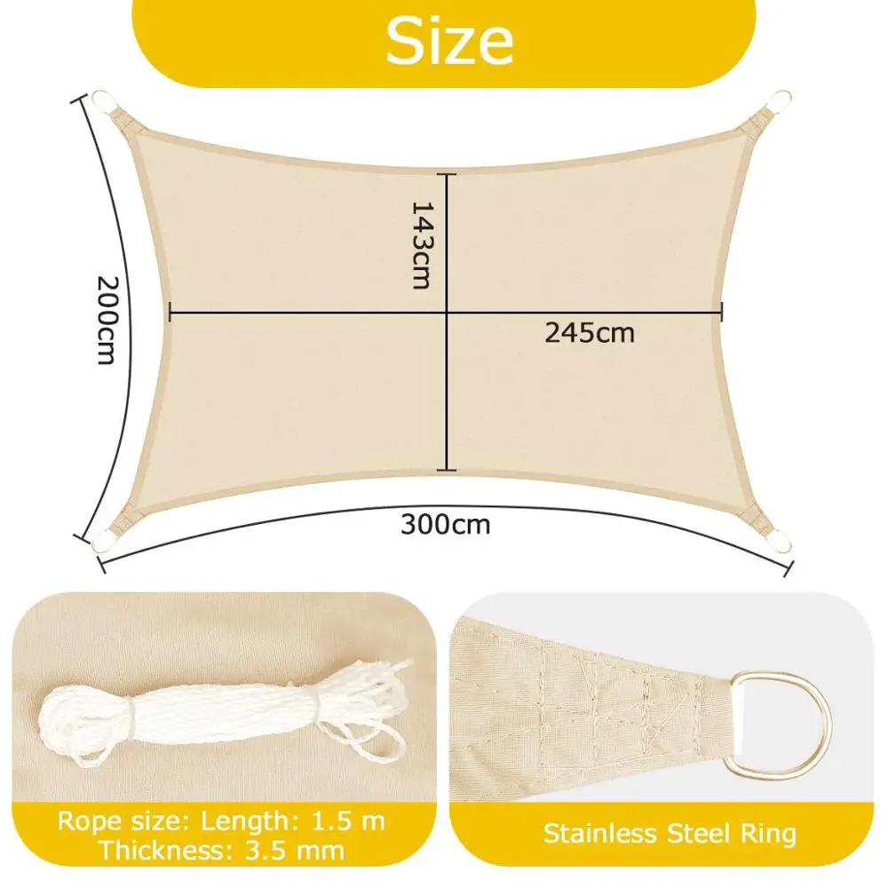 Sun Shade Sail Waterproof Rectangle Canopy for Patio Garden Outdoor Camping and Activities Shelter Sunshade | Дом и сад