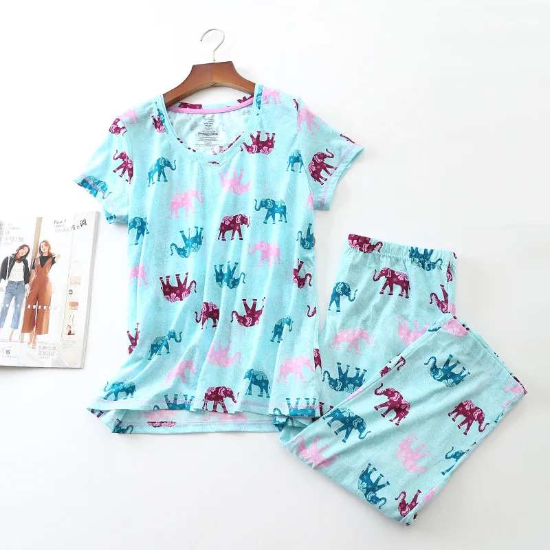 Новый 2019 Для женщин пижамы из хлопка с принтом в виде собаки Совы Пижама-Слон