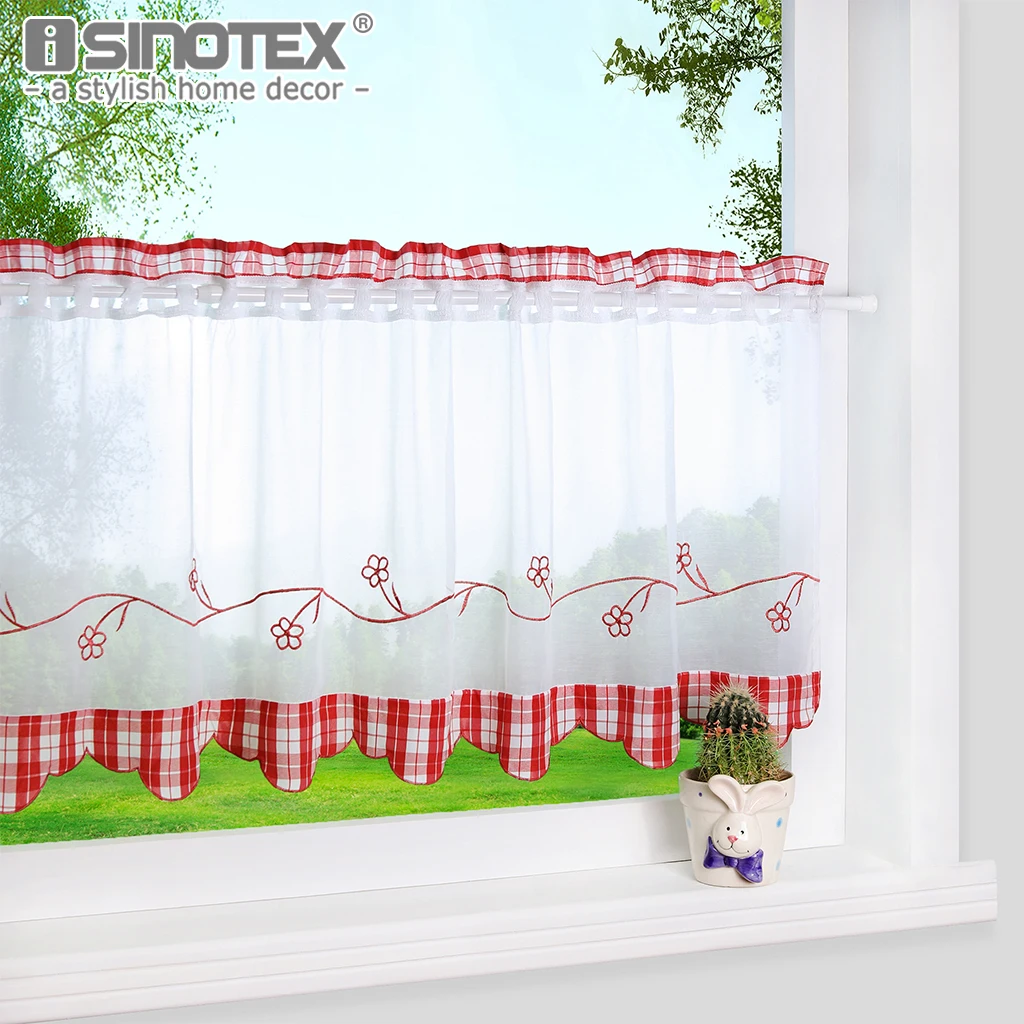 

1pcs Half Curtain Floral Embroidery Window Curtain for Home Kitchen Cafe Panel Style Curtain Red Blue Plaid Modern Window Drapes