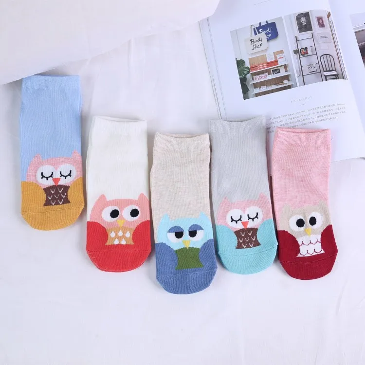 Летние женские хлопковые носки с рисунком Совы Kawaii милые однотонные удобные