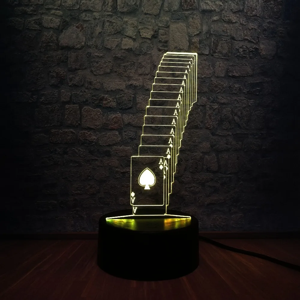 Creative Color Night Light 3D LED USB Magician Decorated Poker Spades A Bedside Table Lamp Decor Children Kids toy | Освещение