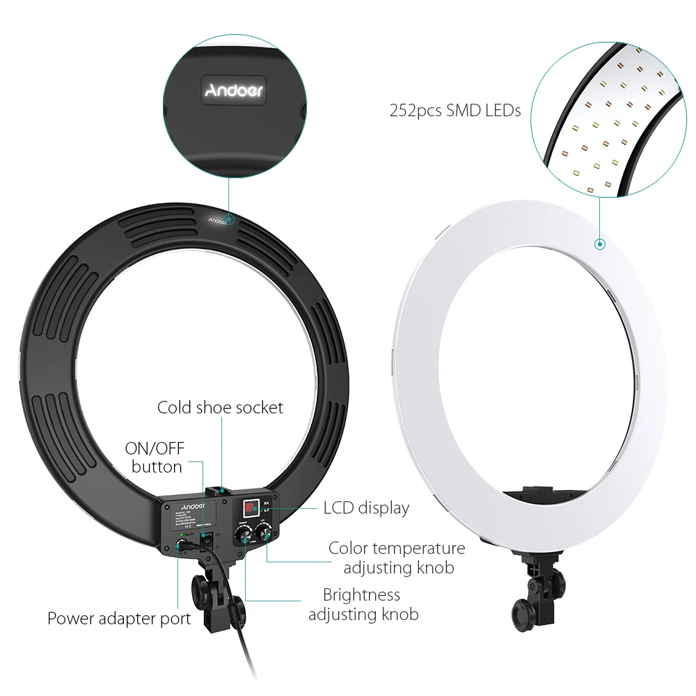 Andoer HD 18S 18 дюймовое студийное кольцевое освещение цифровое фотографическое 55 Вт