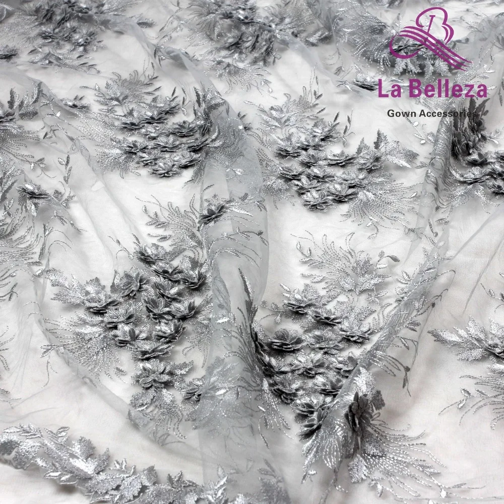 La Belleza дизайн кружева, слоновая кость 3D Цветы кружевная ткань, бежевые 3D Цветы Кружевная Ткань вечернее платье кружевная ткань 1 ярд