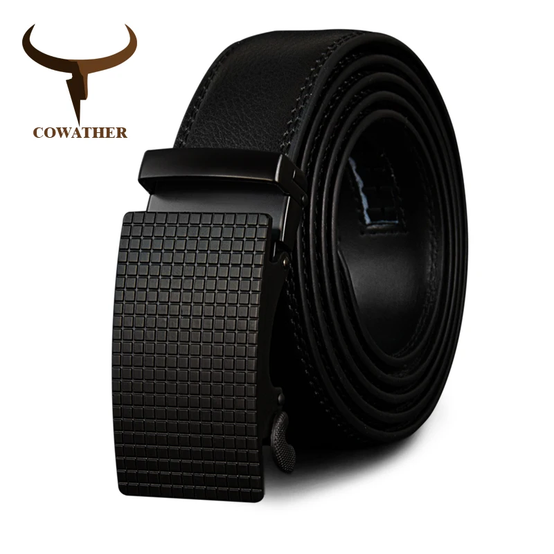 

COWATHER Cow Genuine Leather Belts High Quality for Men Automatic Vintage Male Belt Brand Ratchet Buckle Belts 110-130cm long