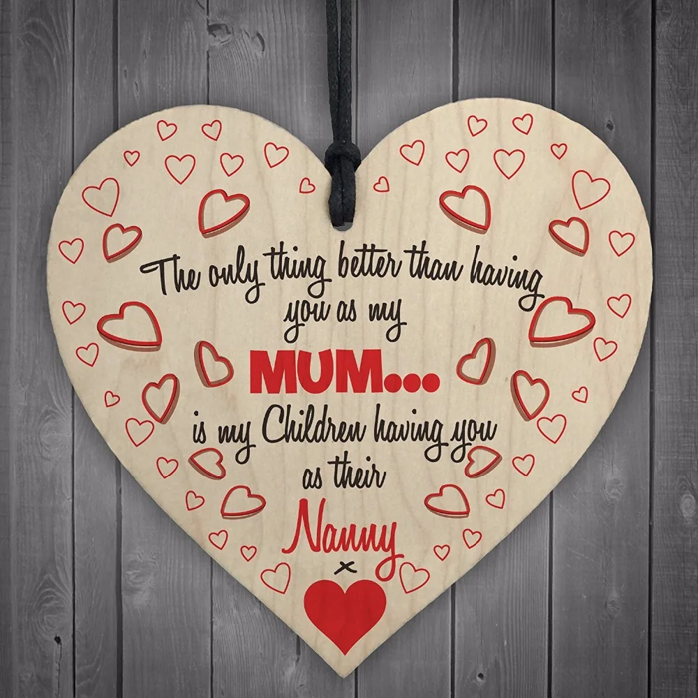 Meijiafei My Children Having You As Their Nanny Wooden Hanging Heart Plaque Cute Mothers Day Sign | Дом и сад