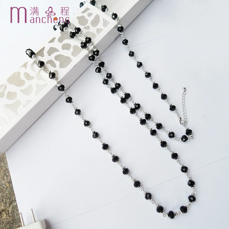 Длинное чёрное кристаллическое винтажное массивное ожерелье ювелирные изделия