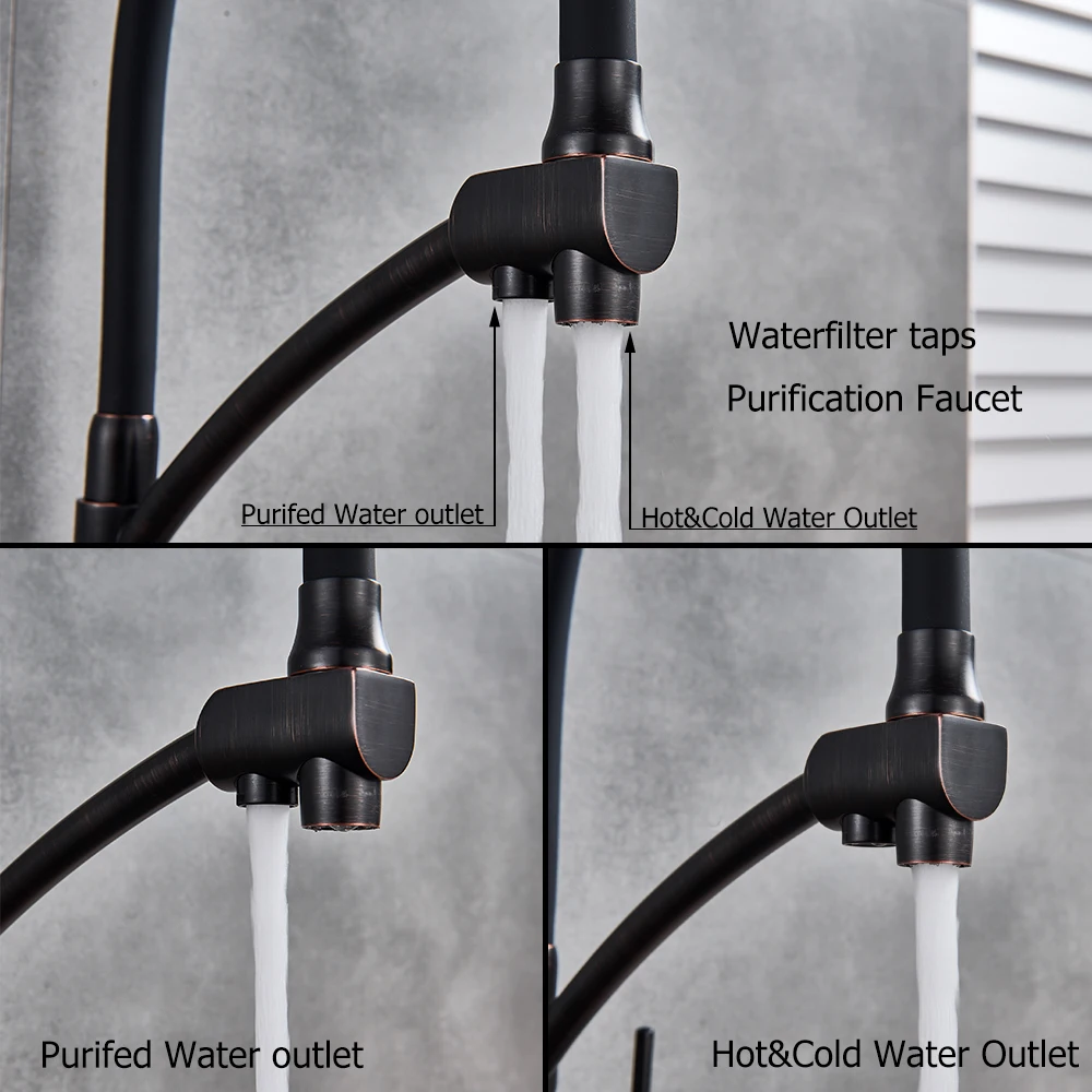 Кухонный Смеситель Uythner гибкий поворотный кран с двойным носиком две ручки для