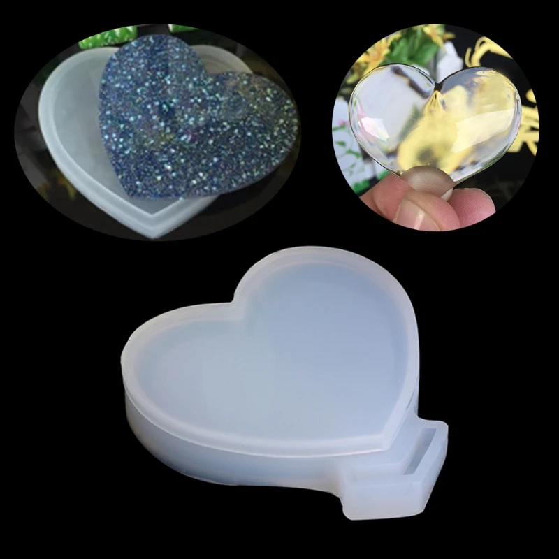 

2 Styles Transparent Silicone Pendant Mould Resin Loving Heart DIY Jewelry Making Tool Fondant Cake 6.5x6cm