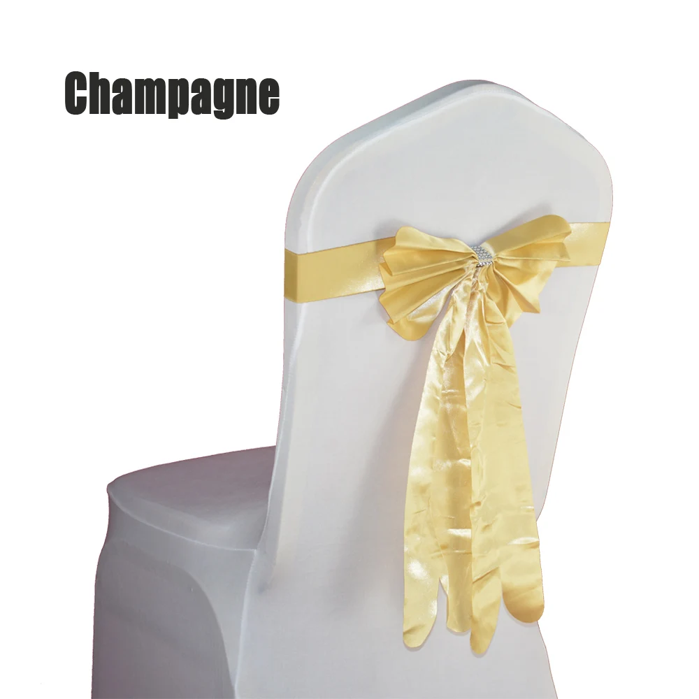 champagne Горячая Распродажа 100 шт/партия свадебное праздничное украшение бант из атласной ленты узел стул пояс гостиничный Банкетный стул полоса задний Декор - Цвет: champagne