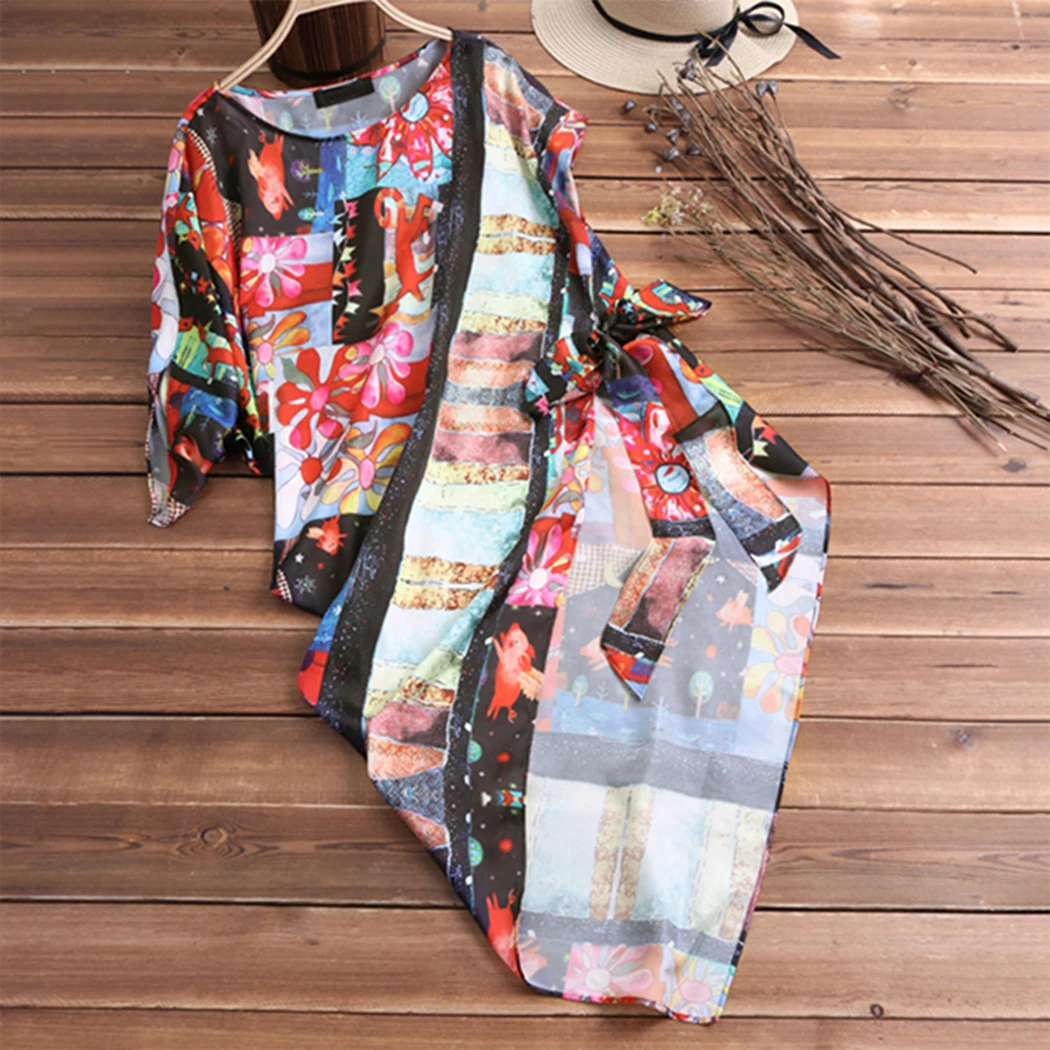 Большие размеры индийский стиль мешковатая Бохо необычная блузка топы рубашка с