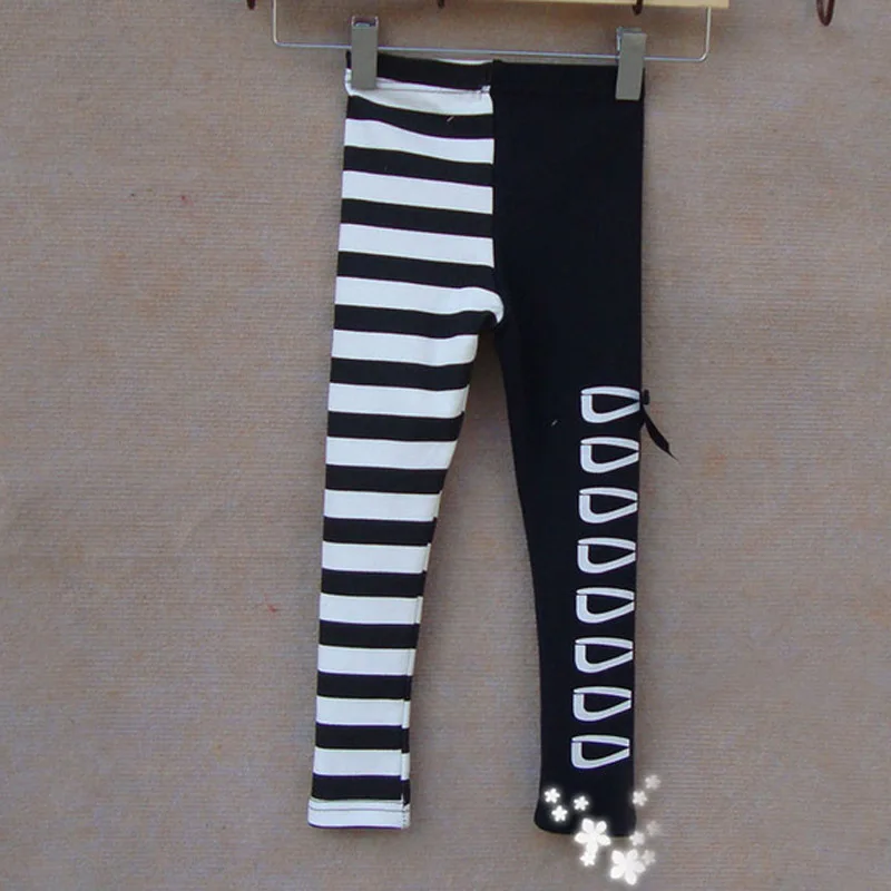 Брюки для девочек черные и белые детские леггинсы в полоску Классические малышей