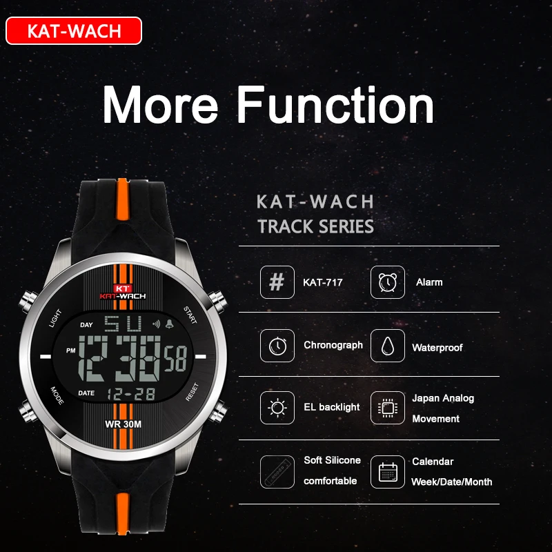 KAT WACH модные часы мужские спортивные цифровые водонепроницаемые светодиодные