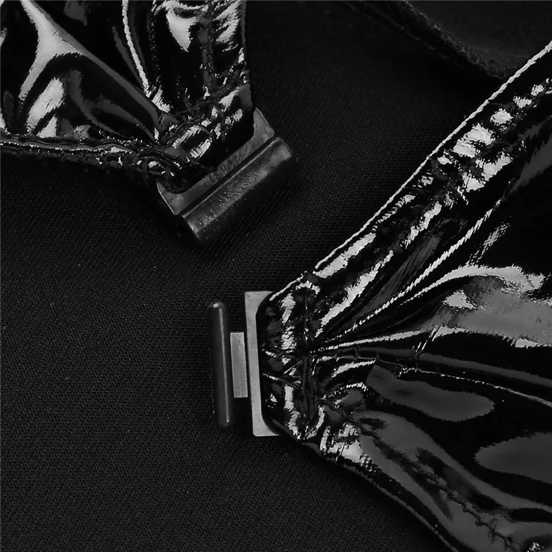 Women One Piece Wetlook Patent Leather Lingerie Cap Sleeves Plunging V Neck Back Cutout Teddy Bodysuit Sexy Clubwear | Спорт и