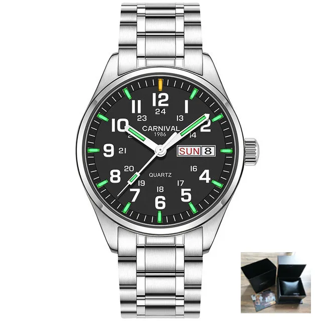 black green with box T25 Тритий газ светящиеся мужские часы Топ бренд класса люкс карнавал Военный Спорт кварцевые наручные часы для мужчин relojes hombre - Цвет: black green with box