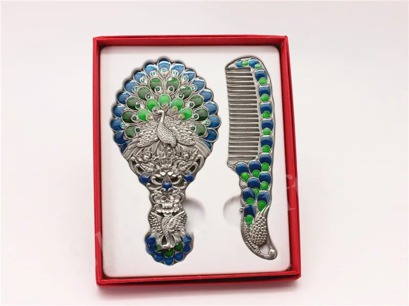 Павлин дизайн косметическое зеркало и расчетёска в комплекте свадебные подарки