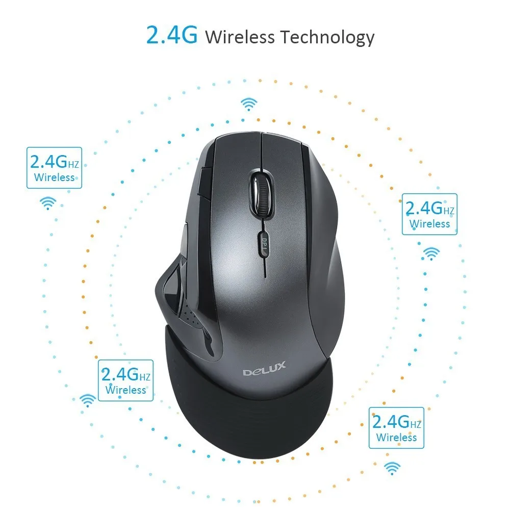 Delux M910GB 2,4 GHz беспроводная мышь 9 Кнопок 2400 dpi эргономичные вертикальные офисные мыши со съемной подставкой для рук для ПК ноутбука