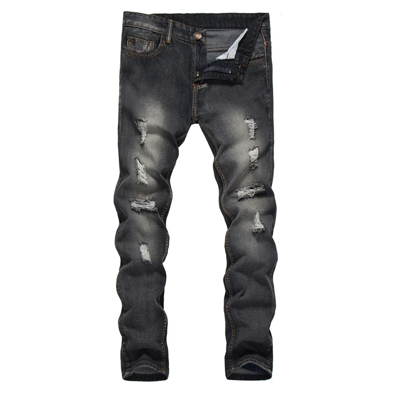 2017 Fashion Men's Jeans Autumn Men Straight Trouser Business Casual Patchwork Male Denim Pants Hip Hop Hole Design F112 | Мужская
