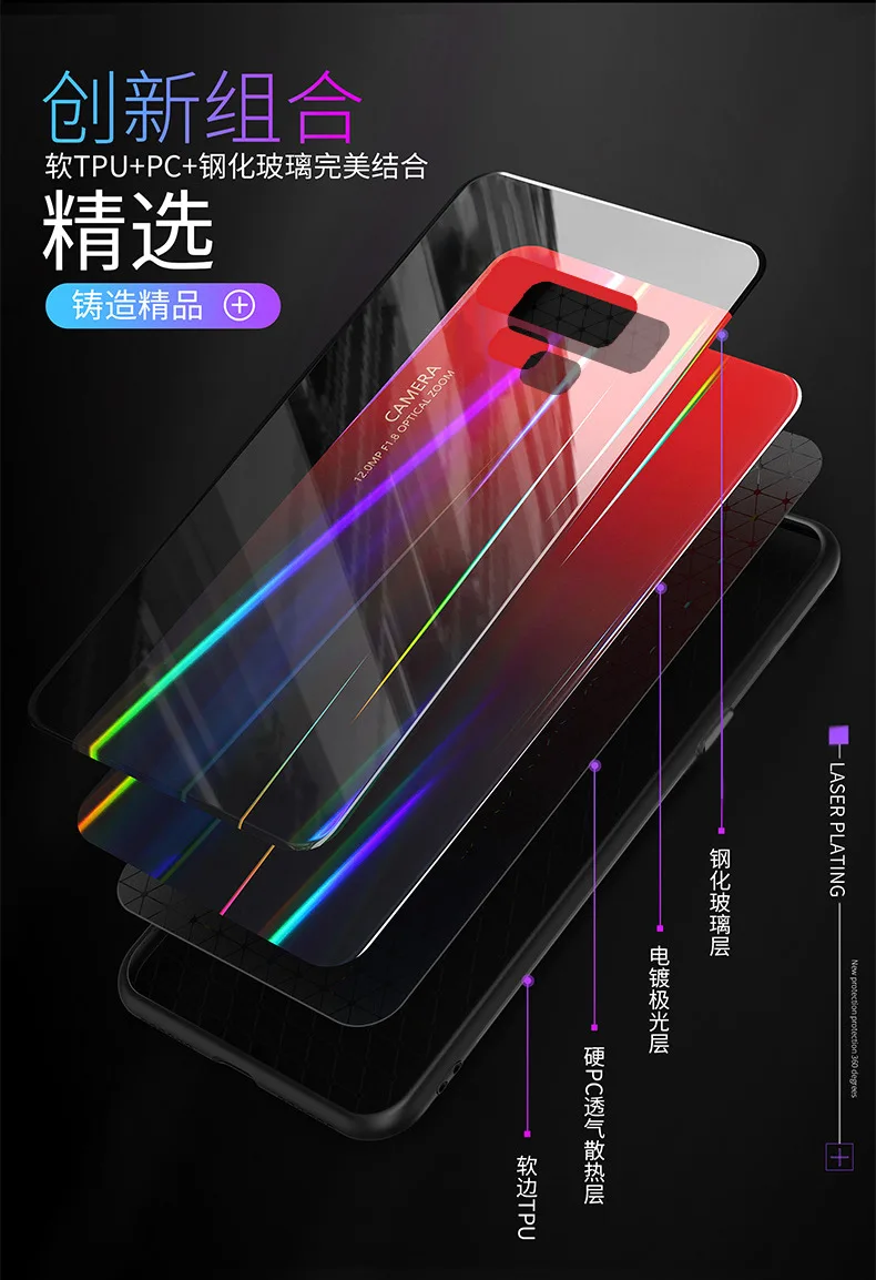 Для samsung Galaxy S10 плюс S10E чехол закаленное Стекло жесткий градиент Аврора Лазерная задняя крышка чехол для samsung s8 s9 Plus, note 8, 9