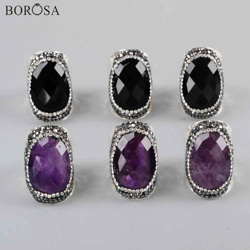 Кольцо BOROSA с драгоценными камнями 5 шт. модное посеребренное Стразы покрытием из