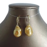100 freshwater gold pearl earring with 925 silver hook aa gold pearl18 20 mm big baroque pearl earring