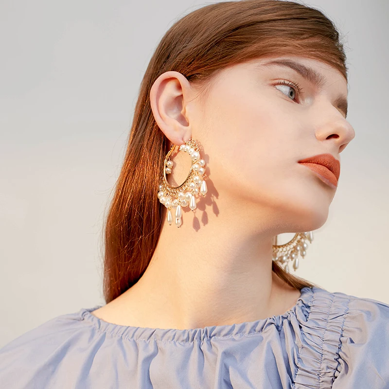 Artificial pearl hoops earrings female temperament personality big circle wild | Украшения и аксессуары