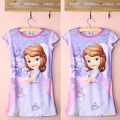 Fashion Kids Baby Girls Movies Purple Sofia Princess Summer Short Sleeve Casual Dress Nightdress Sleepwear 4-14Y | Детская одежда и