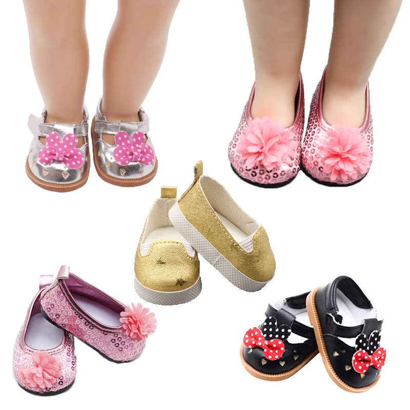 Новинка 2019 обувь для кукол 43 см новорожденных черно белая с блестками 18 дюймов