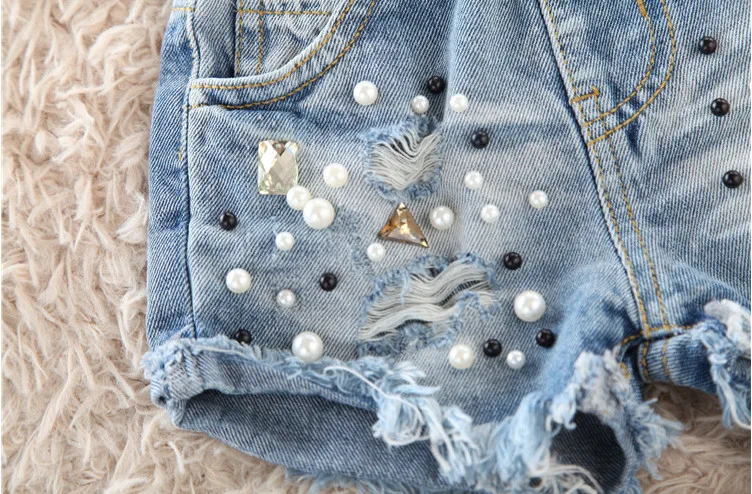 New Baby Girls Denim Shorts Fashion Pearl Hole Jeans pants Soft Summer Children Jean Hot Kids Clothing Gifts | Детская одежда и