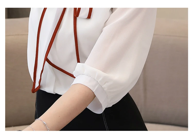

fashion women blouses 2021 summer women tops chiffon blouse shirt lantern sleeve bow turn down neck office white blouse 2979 50