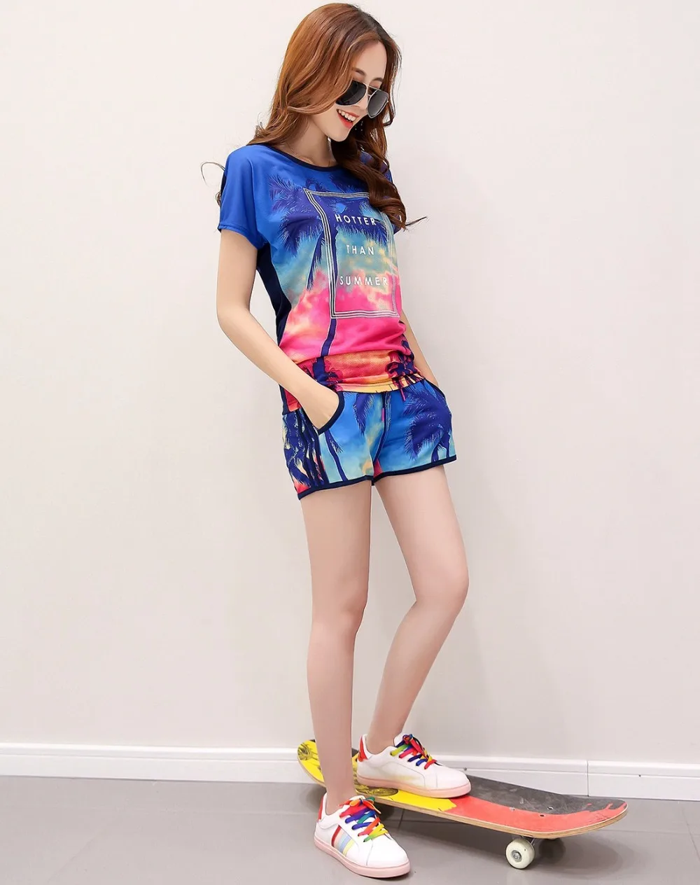 Летние тонкие костюмы 2018 новые модные Штаны принт пляж спортивные Шорты