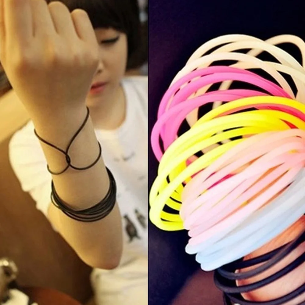 Неоновые флуоресцентные светящиеся силиконовые браслеты 1 шт. браслет для волос