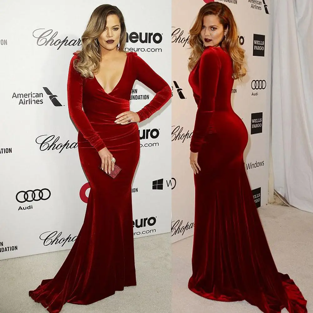 Элегантное бархатное платье на выпускной фасона Русалка с v образным вырезом и