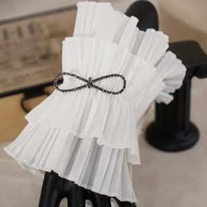 Винтажный воротник с фальш-воротником, ассиметричный Плиссированный Воротник с бантом, декоративный фальшивый воротник с рукавом, винтажный черный