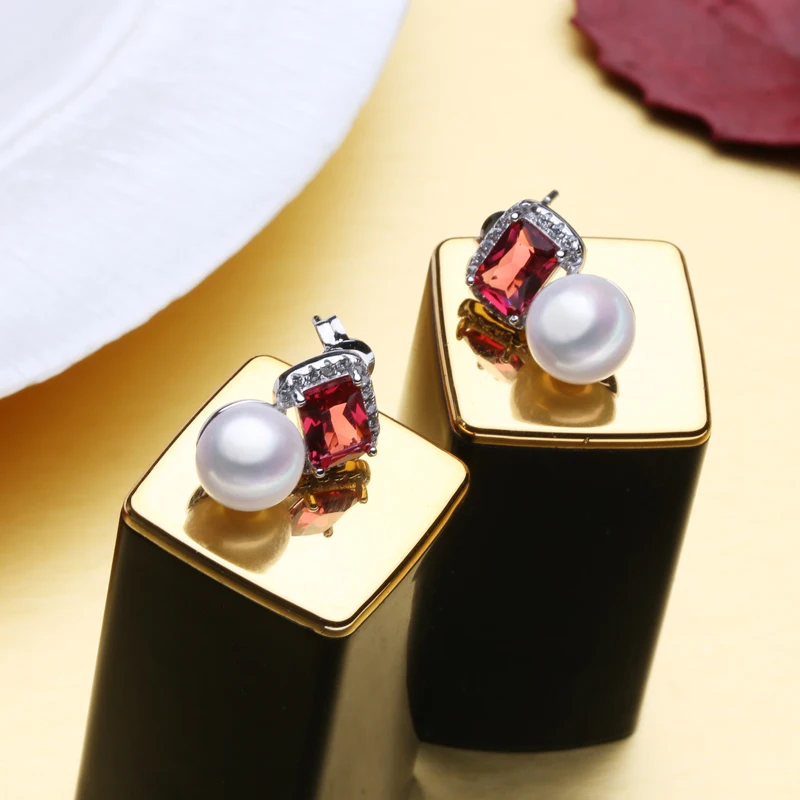 Женские серьги с натуральным жемчугом FENASY милые серьги-гвоздики рубинами