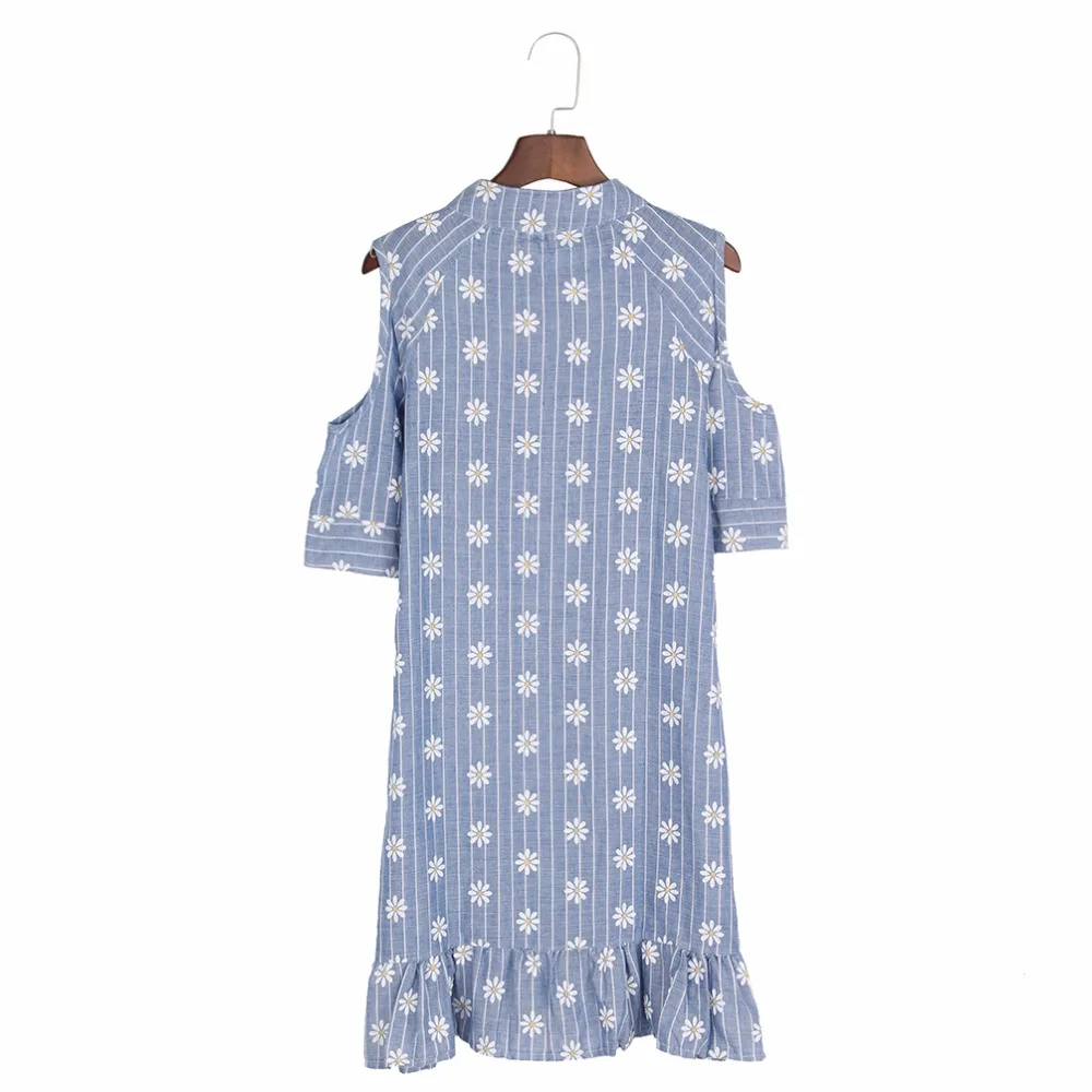 Qlychee модные женские туфли Цветочный принт платье с открытыми плечами оборками